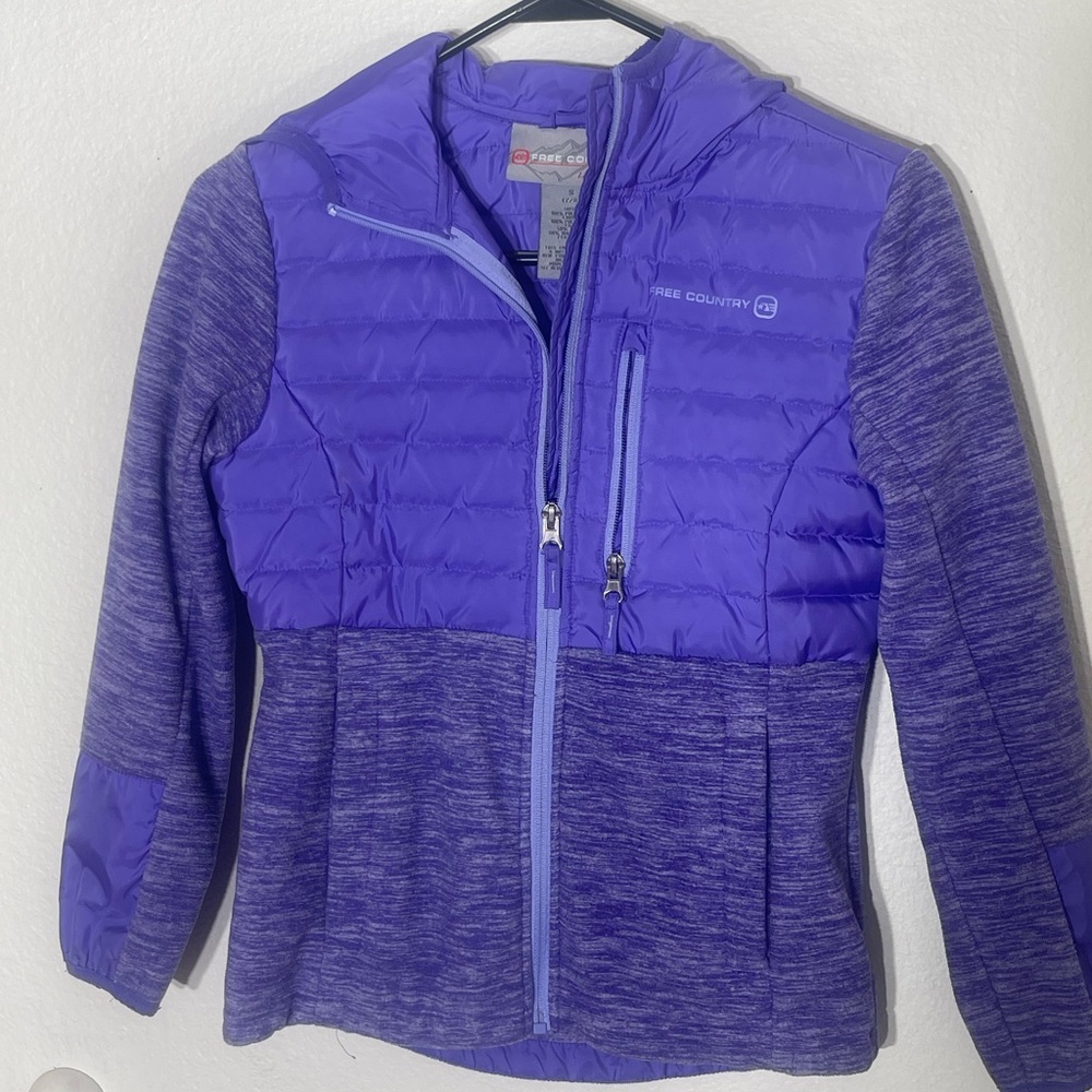 Free country hybrid puffer jacket down knit coat purple girls small 7/8 athletic